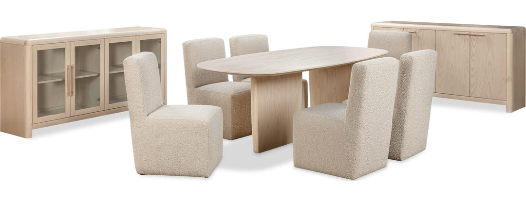 Liv Oval Dining Table in White Sand — product view on a white background