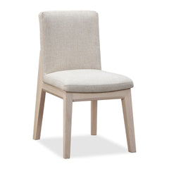 Liv Solid Wood Dining Chair by Modus in White Sand and Natural Linen — product view on a white background