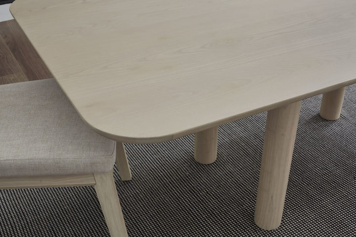 Liv Solid Wood Dining Chair in White Sand and Natural Linen — lifestyle photo