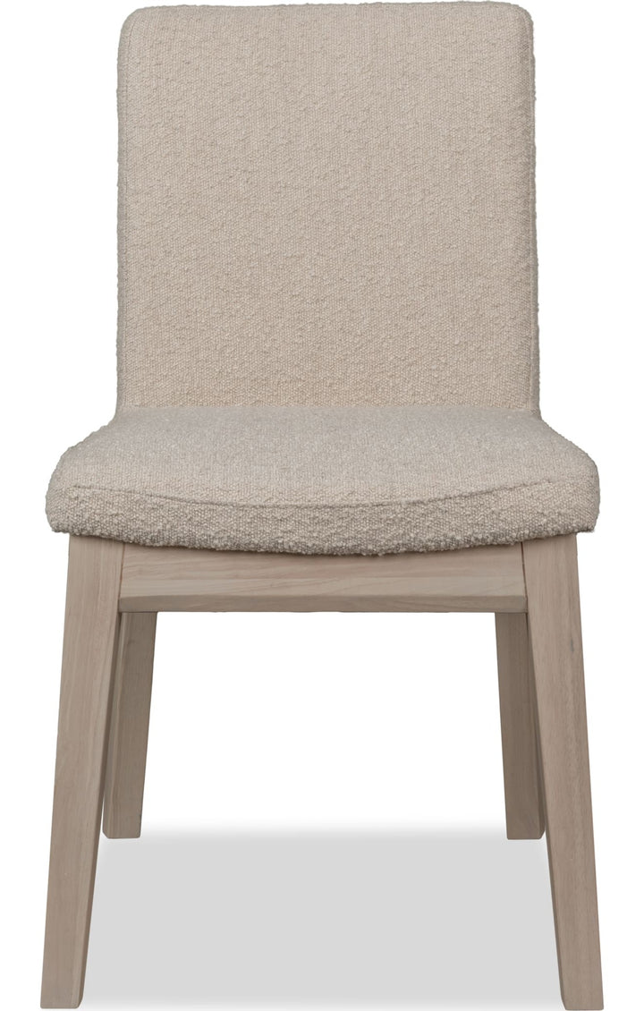 Liv Solid Wood Dining Chair in White Sand and Brun Boucle — product view on a white background