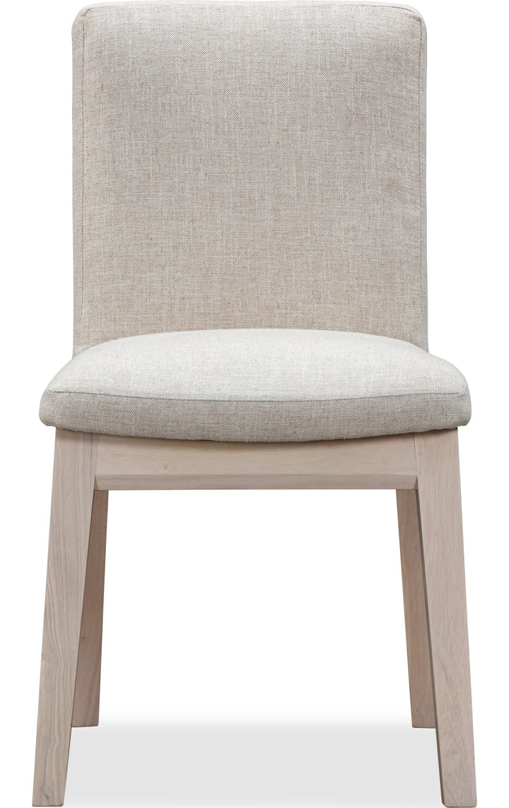 Liv Solid Wood Dining Chair in White Sand and Natural Linen — product view on a white background