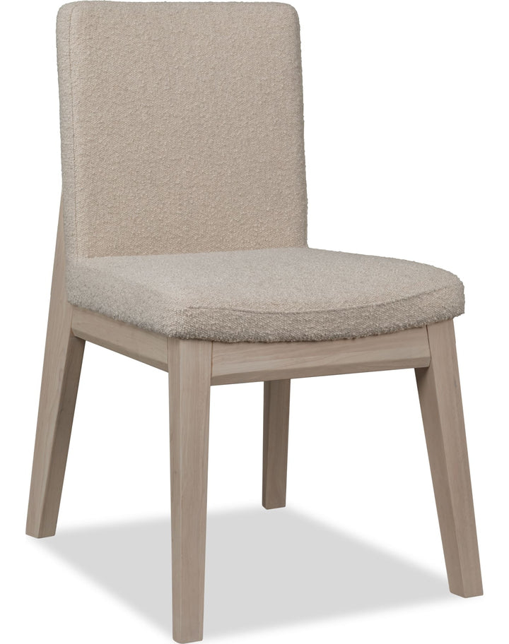 Liv Solid Wood Dining Chair in White Sand and Brun Boucle — product view on a white background