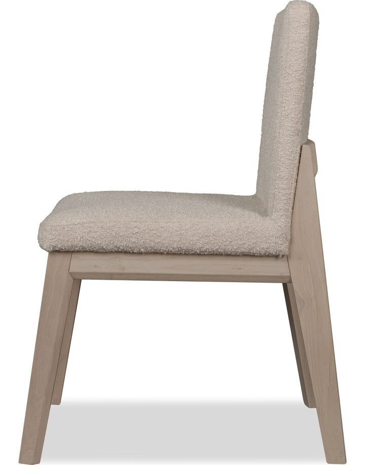 Liv Solid Wood Dining Chair in White Sand and Brun Boucle — product view on a white background