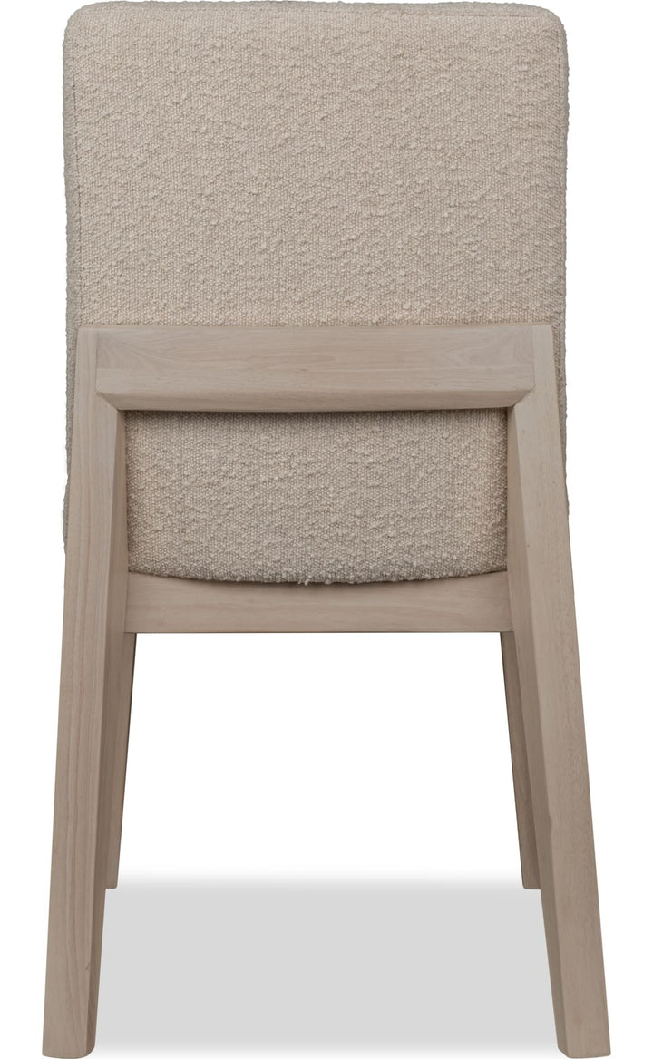 Liv Solid Wood Dining Chair in White Sand and Brun Boucle — product view on a white background
