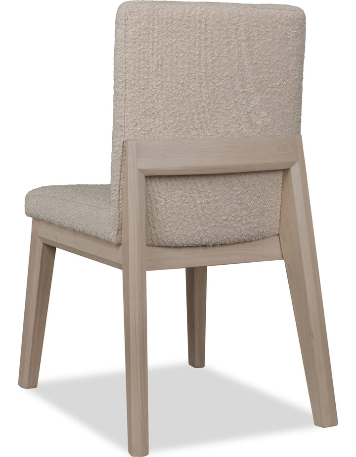 Liv Solid Wood Dining Chair in White Sand and Brun Boucle — product view on a white background