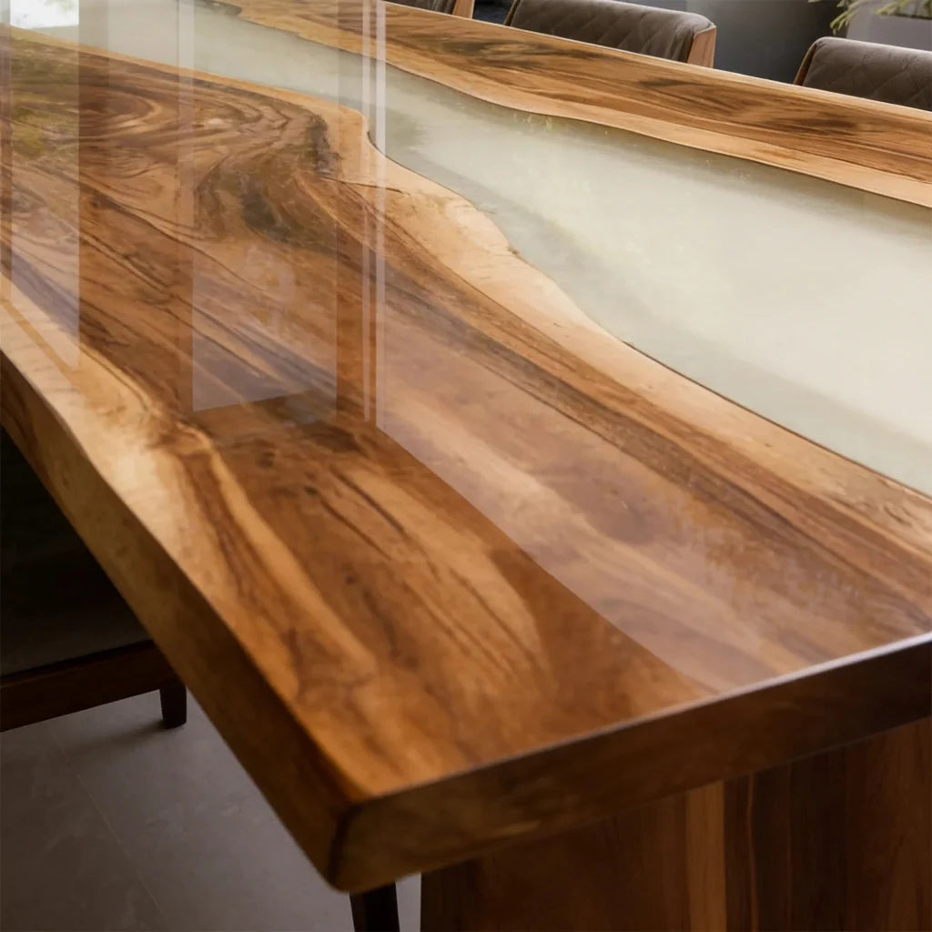 Walnut Cream Epoxy Live Edge Dining Table by Thomas Dawn