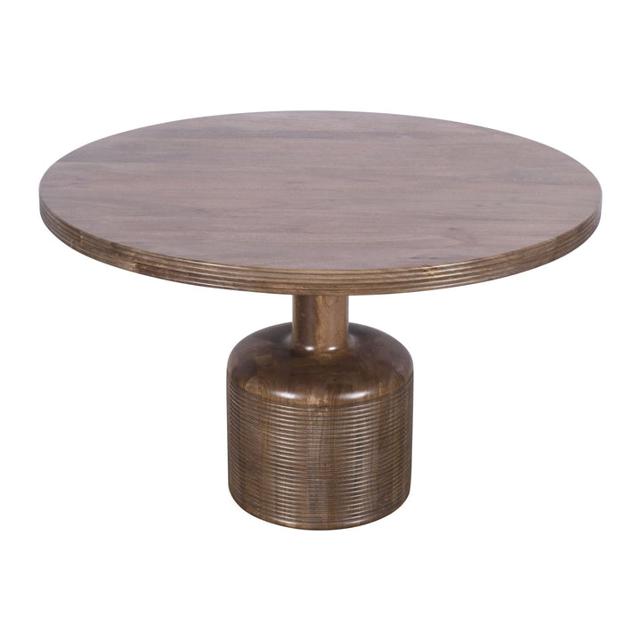 Liyana Solid Wood Round Dining Table by Modus in Natural Tan — product view on a white background