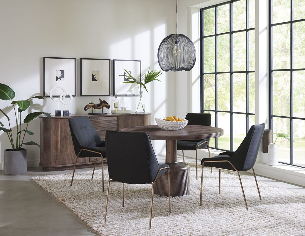 Liyana Solid Wood Round Dining Table in Natural Tan — lifestyle photo
