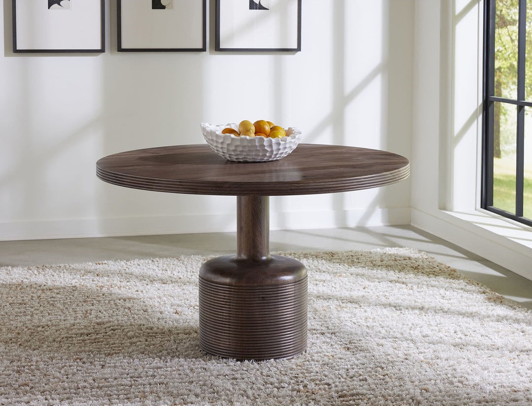 Liyana Solid Wood Round Dining Table in Natural Tan — lifestyle photo