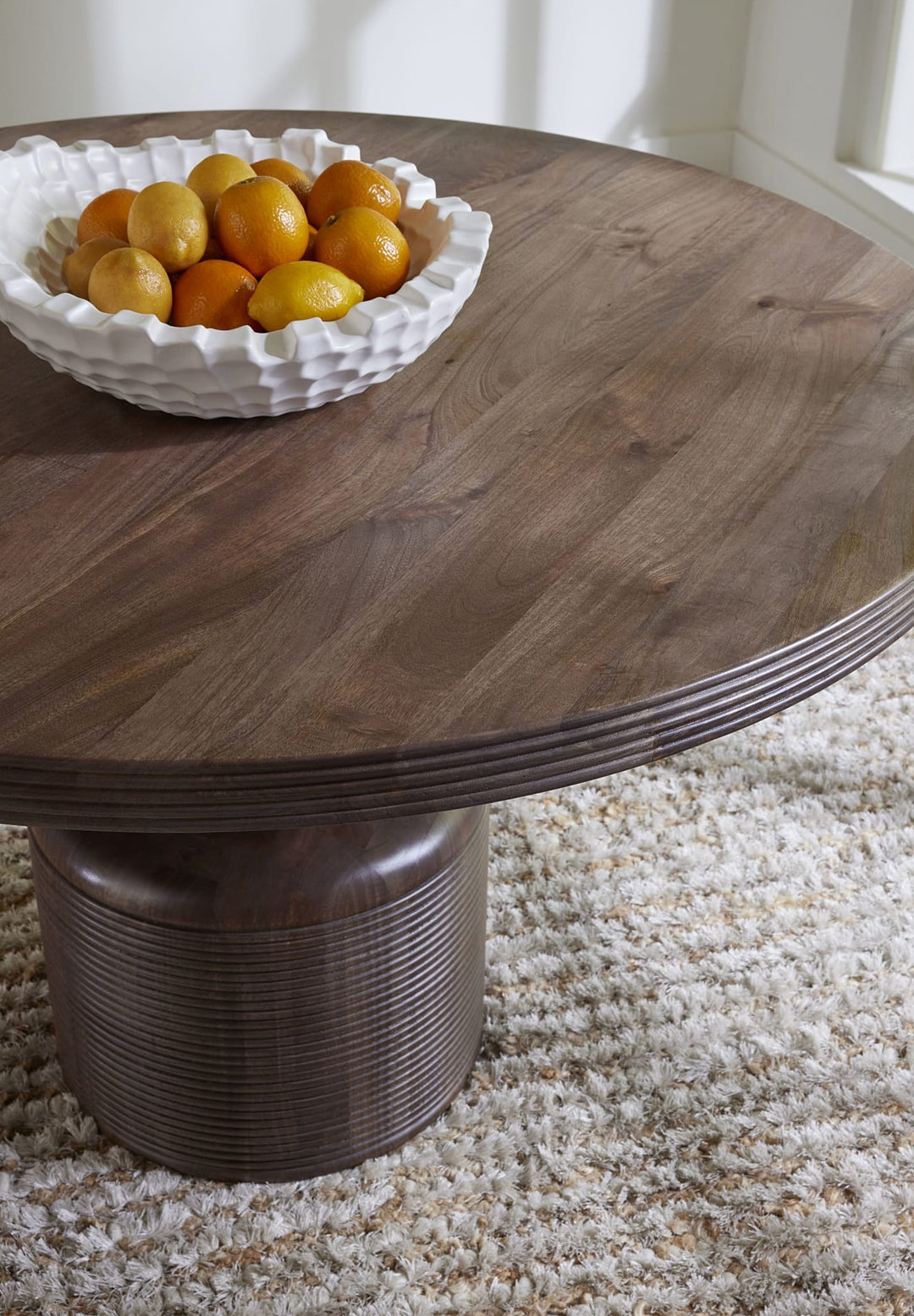 Liyana Solid Wood Round Dining Table in Natural Tan — lifestyle photo