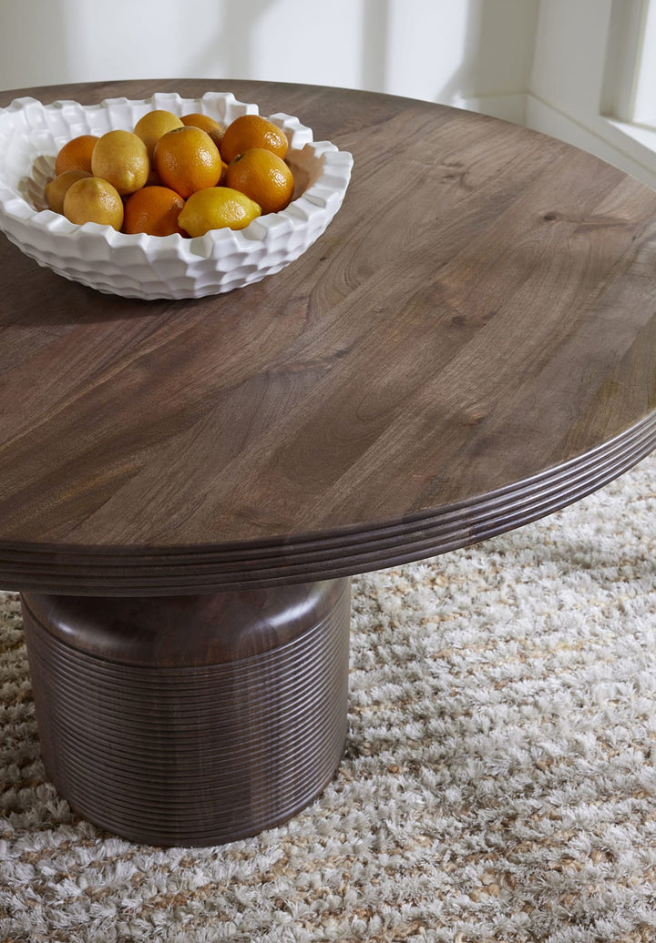 Liyana Solid Wood Round Dining Table in Natural Tan — lifestyle photo