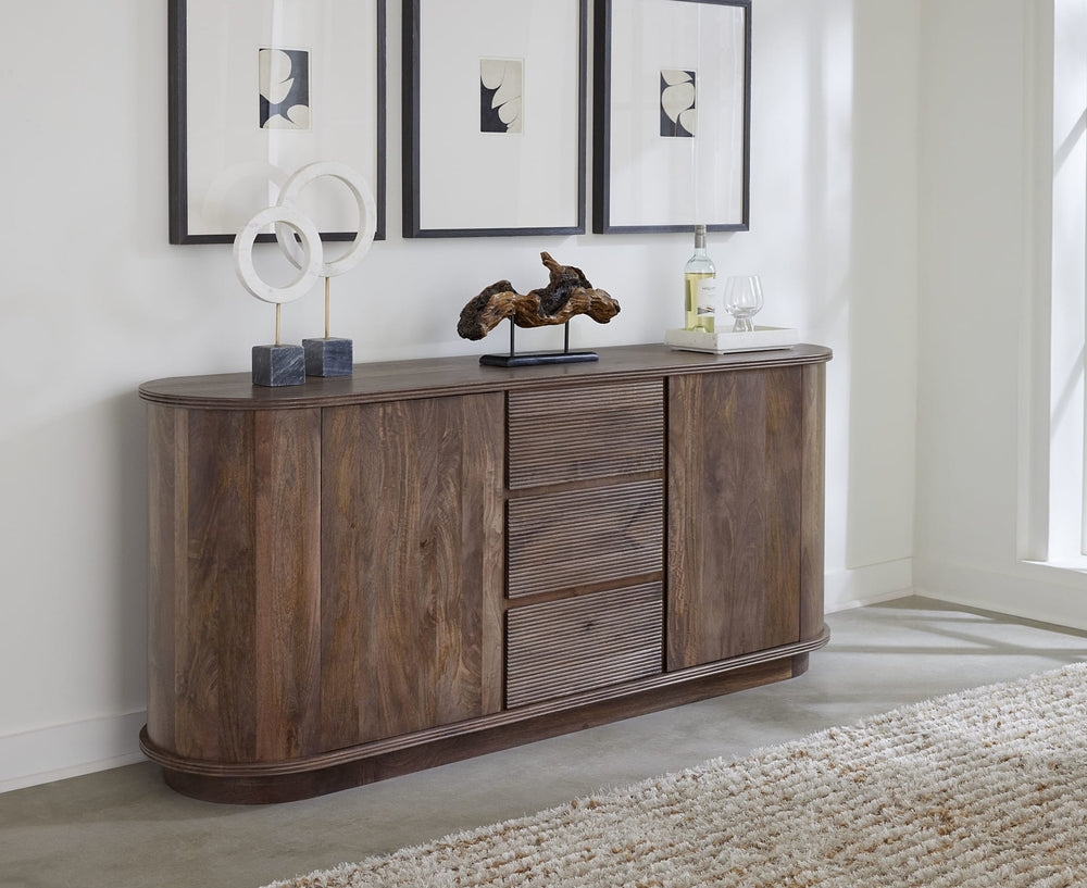 Liyana Solid Wood Sideboard in Natural Tan — lifestyle photo