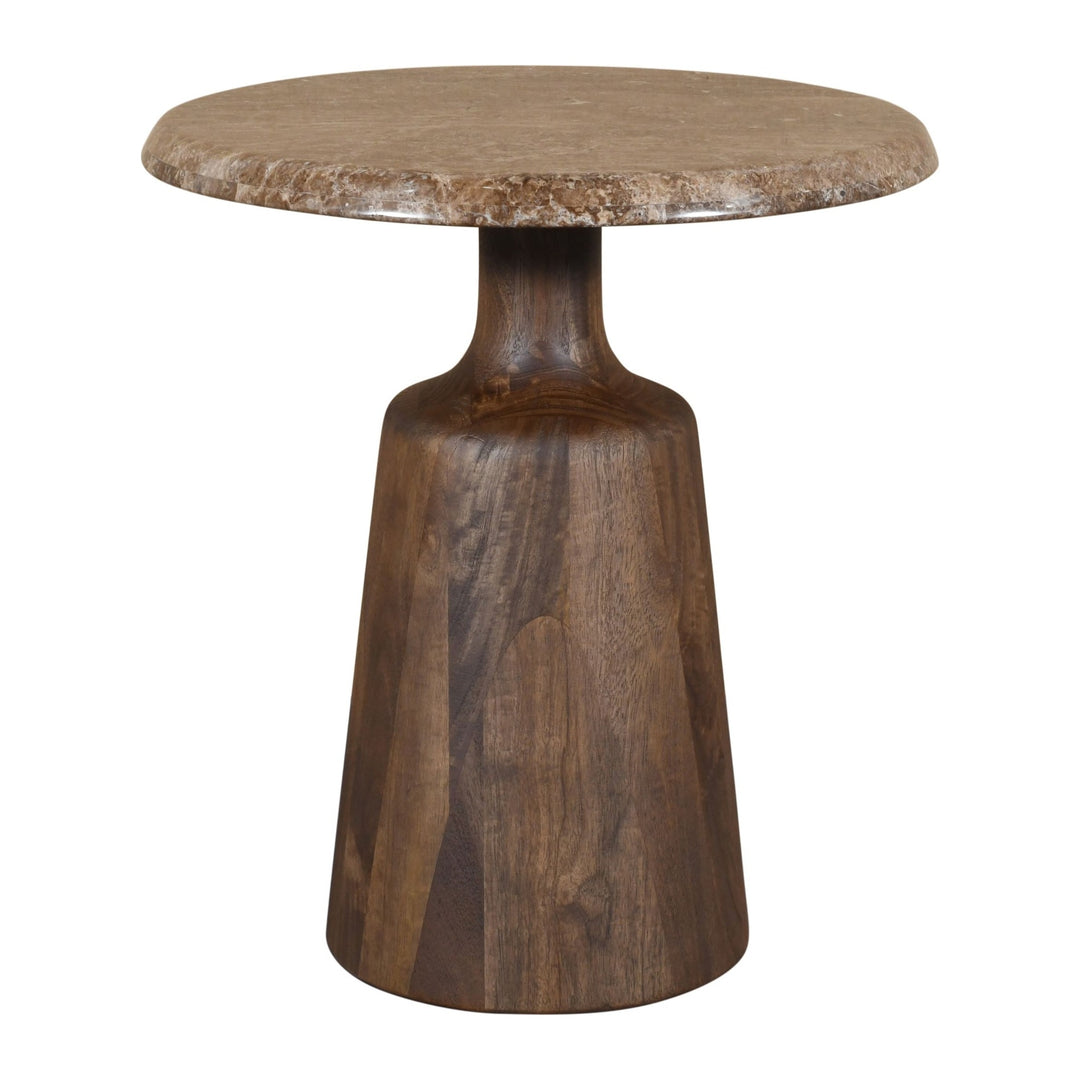 Lloyd Marble Top End Table by Modus in Tamarind and Brown Marble — product view on a white background