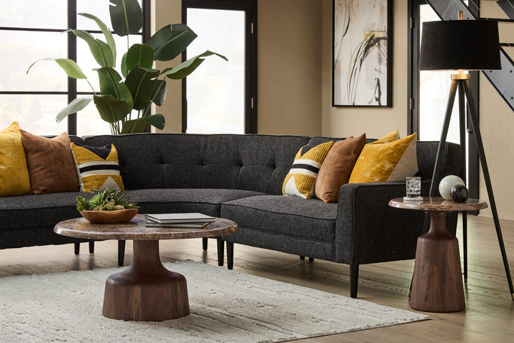 Lloyd Marble Top End Table in Tamarind and Brown Marble — lifestyle photo