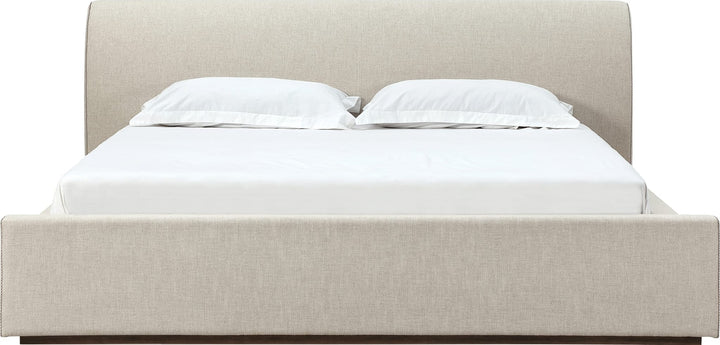 Louis Upholstered Platform Bed in Natural Linen — white background, front view