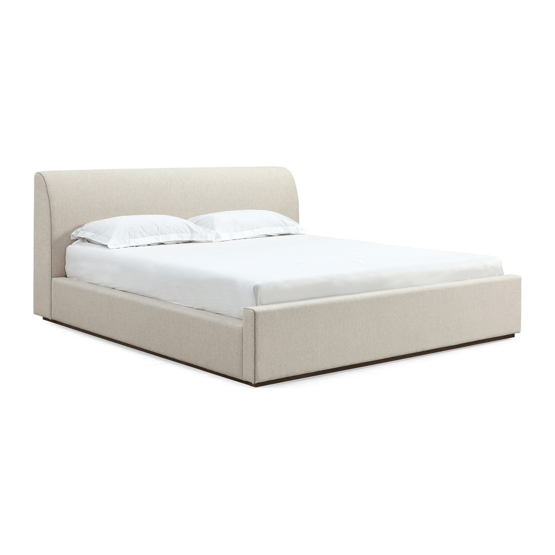 Louis Upholstered Platform Bed by Modus in Natural Linen — white background, angled view