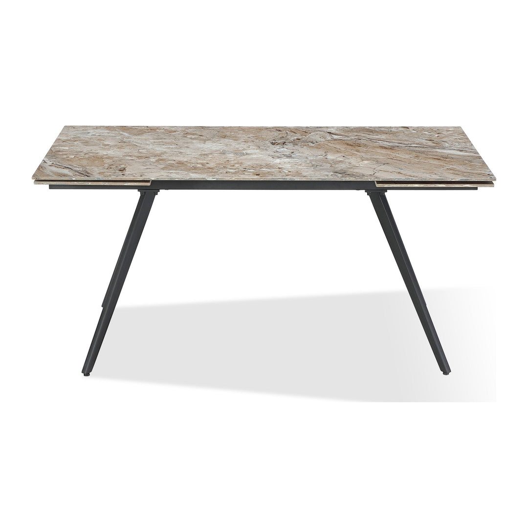 Lucia Double Extension Stone Top Dining Table by Modus in Rich Brown and Black — product view on a white background