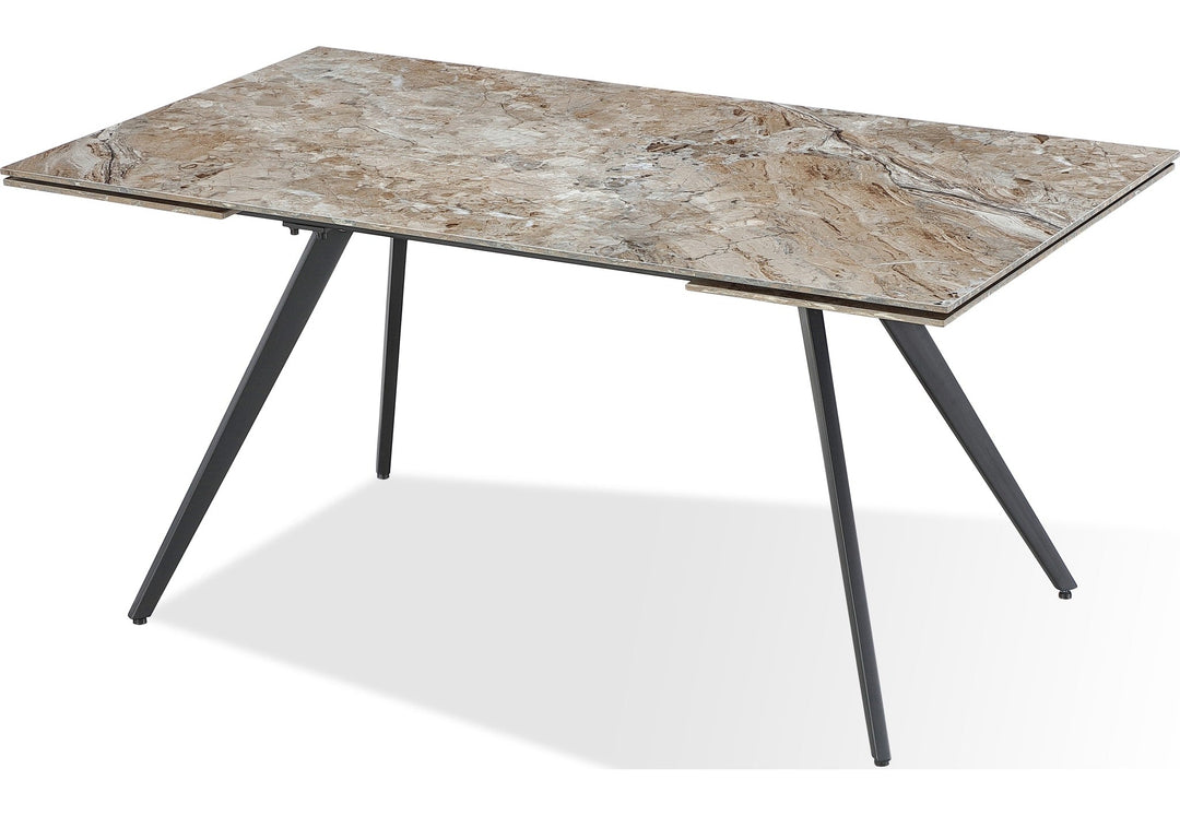 Lucia Double Extension Stone Top Dining Table in Rich Brown and Black — product view on a white background