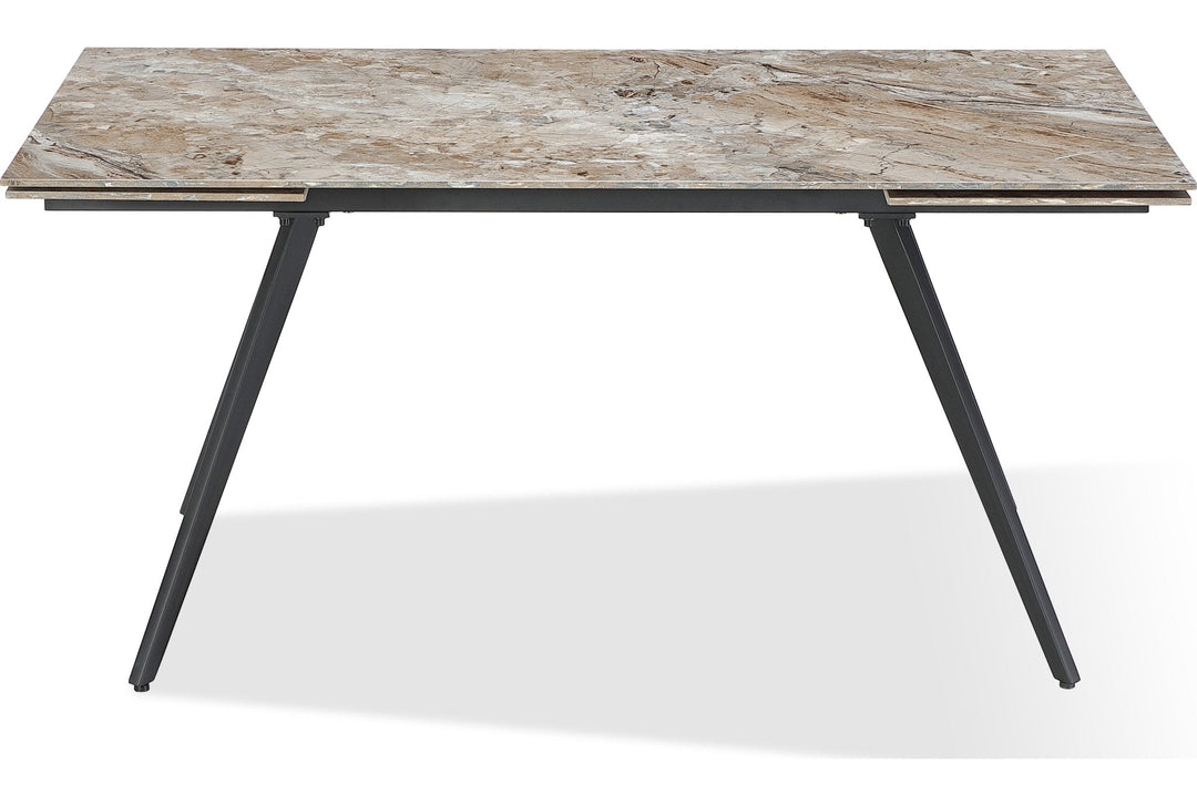 Lucia Double Extension Stone Top Dining Table in Rich Brown and Black — product view on a white background