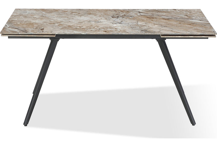 Lucia Double Extension Stone Top Dining Table in Rich Brown and Black — product view on a white background