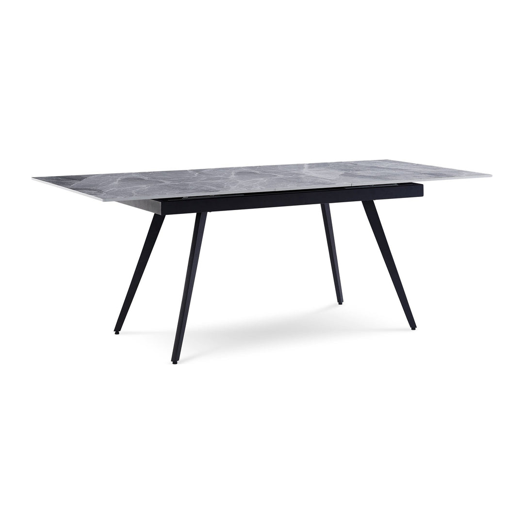 Lucia Extendable Stone Top Dining Table by Modus in Piedra and Black — product view on a white background