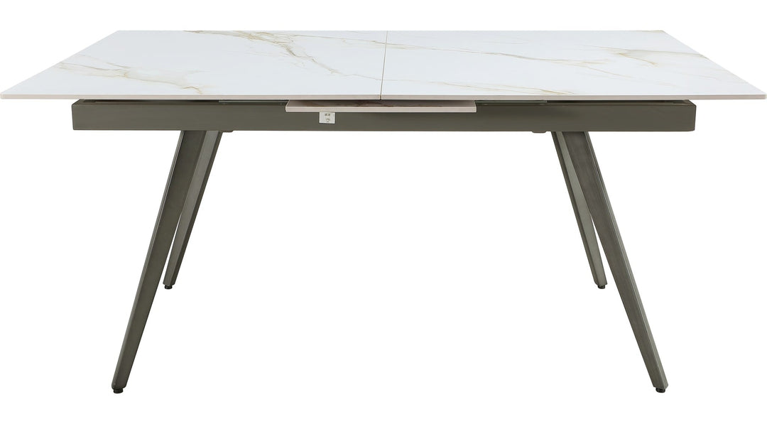 Lucia Extendable Stone Top Dining Table in Polished Cappuccino and Gunmetal — product view on a white background