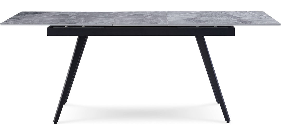 Lucia Extendable Stone Top Dining Table in Piedra and Black — product view on a white background
