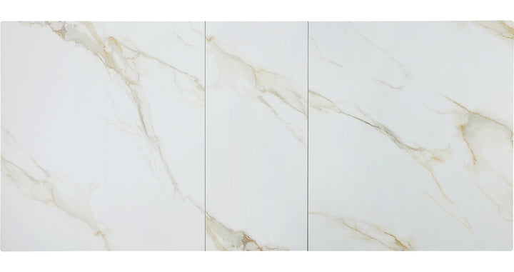 Lucia Extendable Stone Top Dining Table in Polished Cappuccino and Gunmetal — product view on a white background