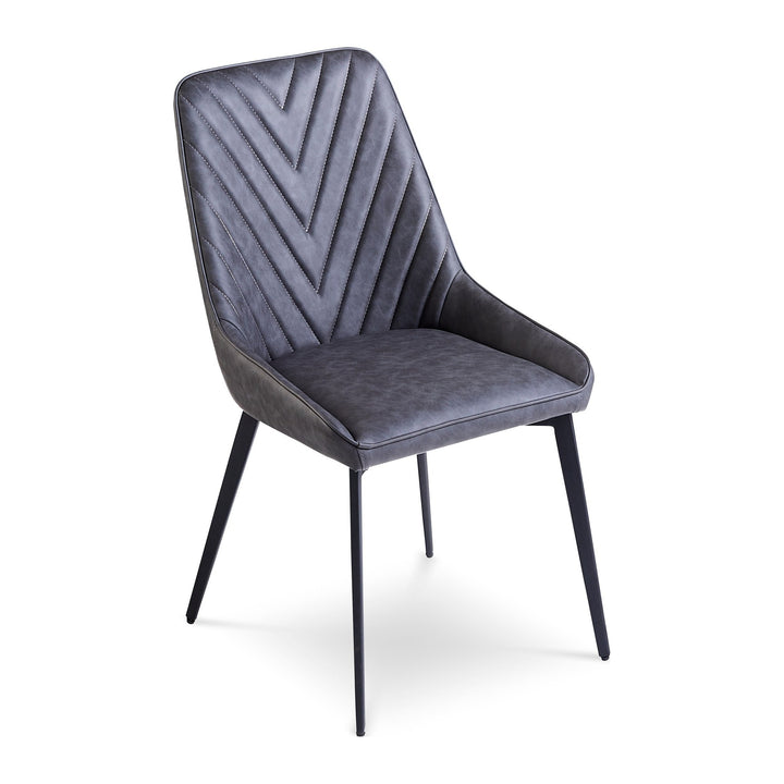 Lucia Upholstered Dining Chair by Modus in Charcoal Synthetic Leather and Black Metal — product view on a white background