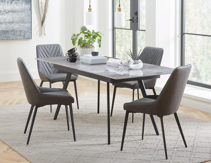 Lucia Upholstered Dining Chair in Charcoal Synthetic Leather and Black Metal — lifestyle photo