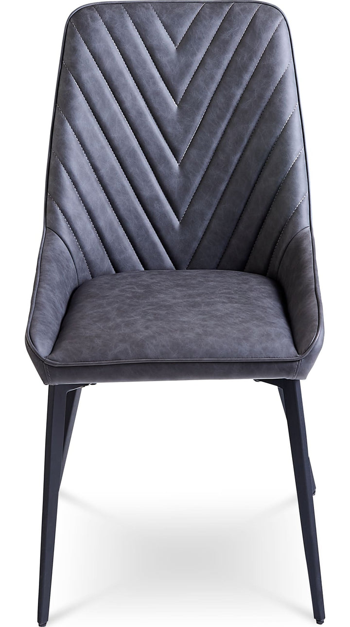 Lucia Upholstered Dining Chair in Charcoal Synthetic Leather and Black Metal — product view on a white background