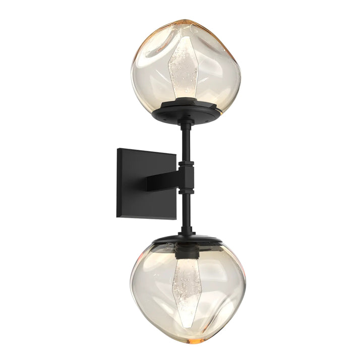 Luna Double Sconce by Hammerton Studio in Matte Black with Amber glass