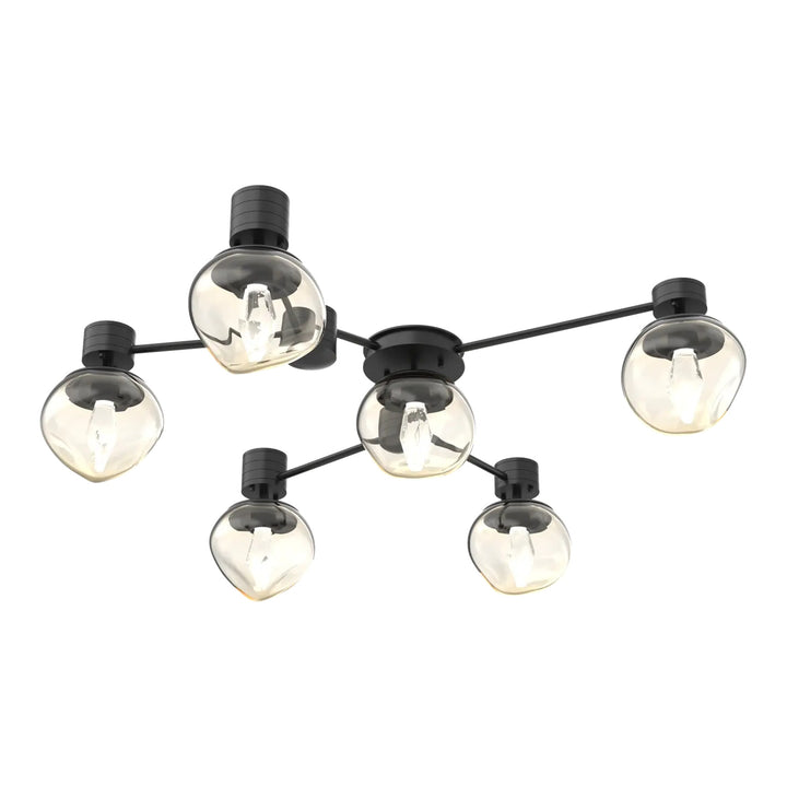 Luna Hub &amp; Spoke by Hammerton Studio – 6 Light Round in Matte Black with Amber glass