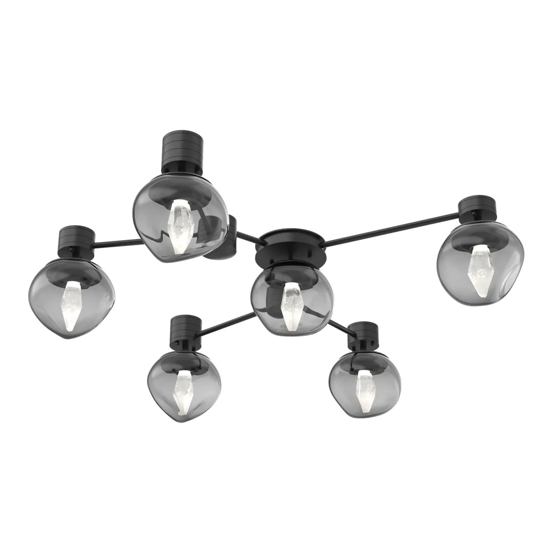 Luna Hub &amp; Spoke by Hammerton Studio – 6 Light Round in Matte Black with Smoke glass