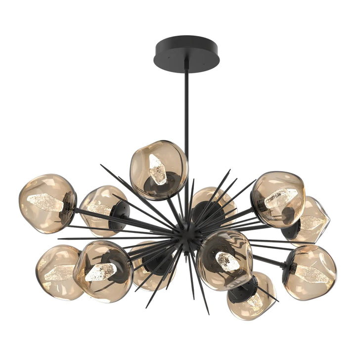 Luna Oval Starburst Chandelier by Hammerton Studio in Matte Black with Bronze glass