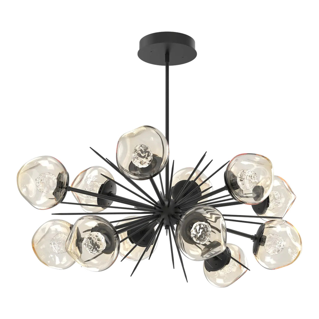 Luna Oval Starburst Chandelier by Hammerton Studio in Matte Black with Floret inner diffuser