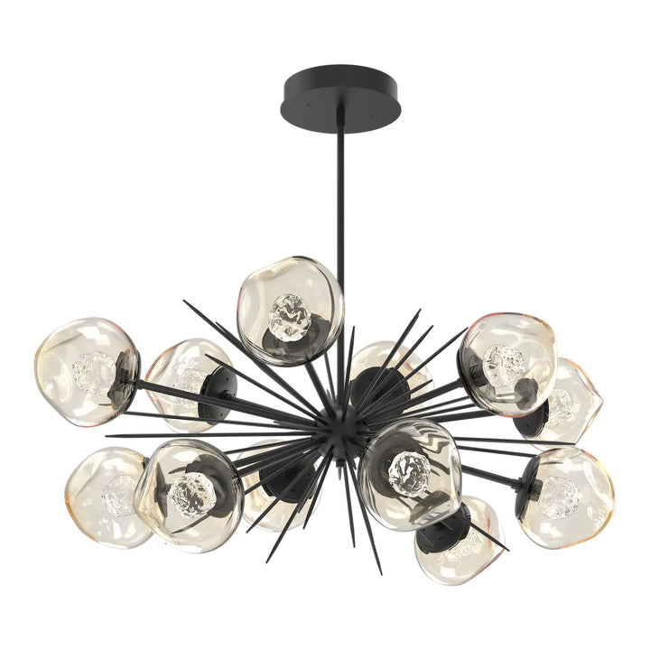 Luna Oval Starburst Chandelier by Hammerton Studio in Matte Black with Floret inner diffuser