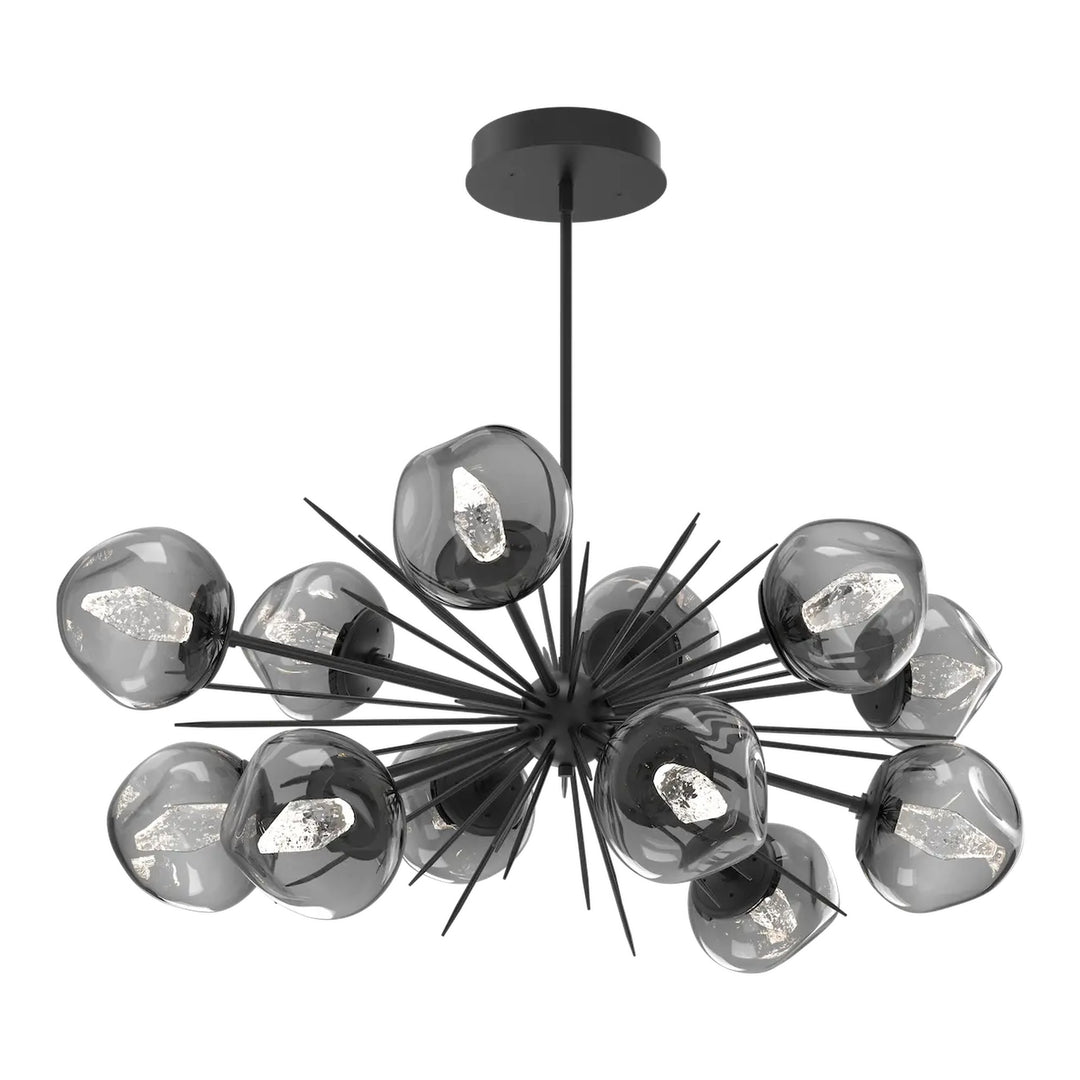 Luna Oval Starburst Chandelier by Hammerton Studio in Matte Black with Smoke glass