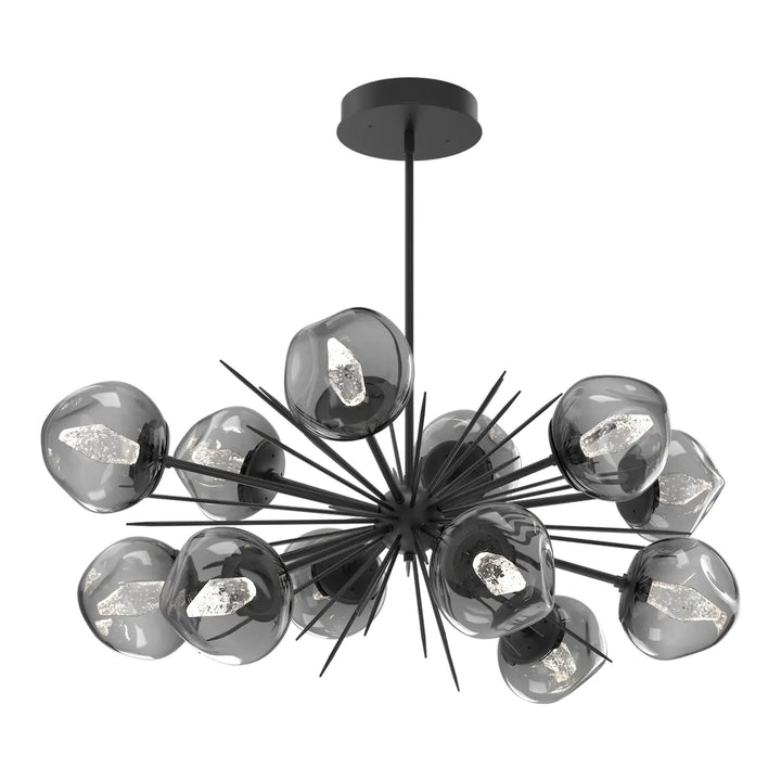 Luna Oval Starburst Chandelier by Hammerton Studio in Matte Black with Smoke glass