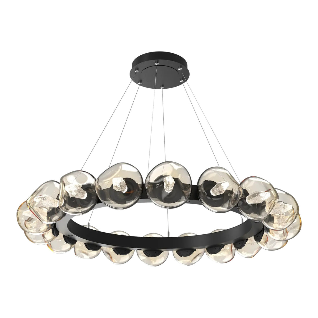 Luna Radial Ring Chandelier by Hammerton Studio – Large in Matte Black with Amber glass