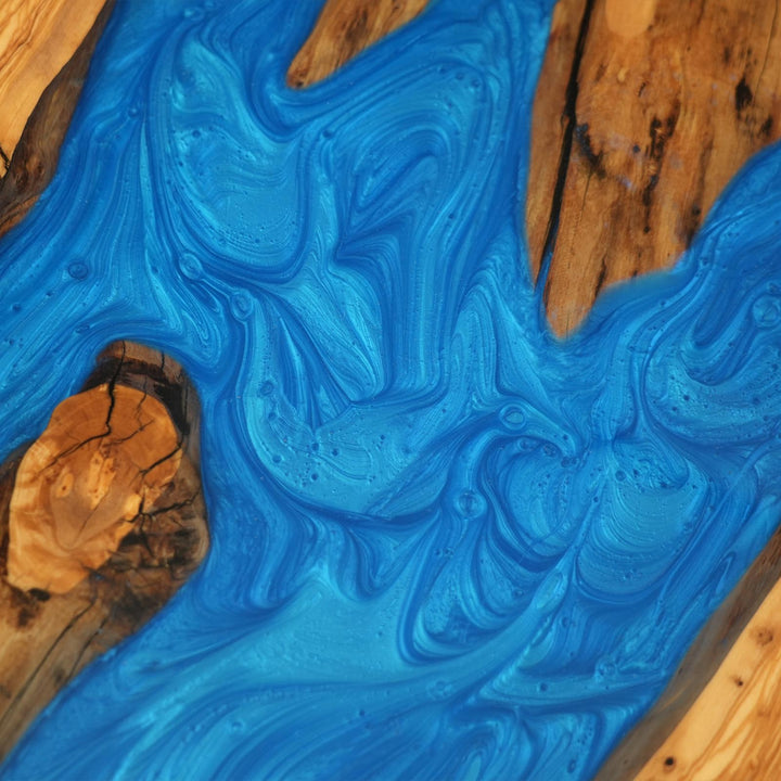 Malibu Blue Olive Wood Dining Table by Thomas Dawn