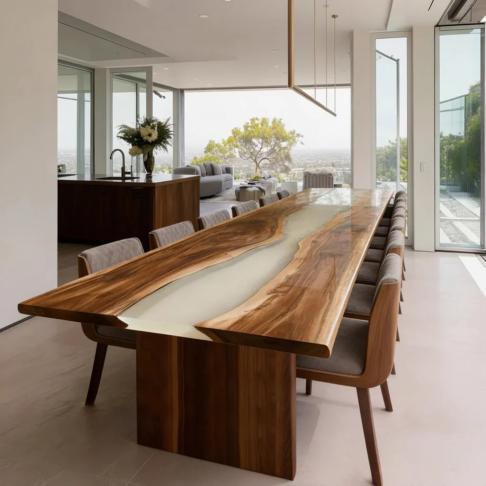Walnut Cream Epoxy Live Edge Dining Table by Thomas Dawn