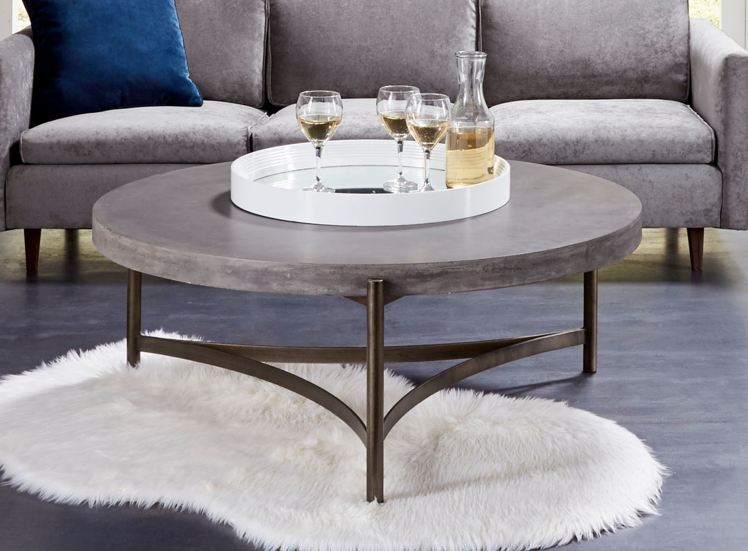Lyon Round Concrete and Metal Coffee Table in Natural Concrete — lifestyle photo