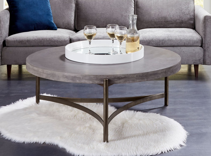 Lyon Round Concrete and Metal Coffee Table in Natural Concrete — lifestyle photo