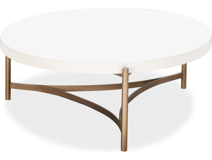 Lyon Round Concrete and Metal Coffee Table in White Concrete — product view on a white background