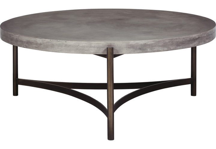 Lyon Round Concrete and Metal Coffee Table in Natural Concrete — product view on a white background