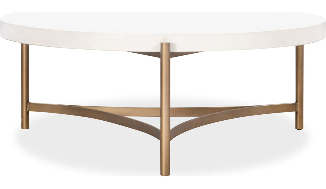 Lyon Round Concrete and Metal Coffee Table in White Concrete — product view on a white background