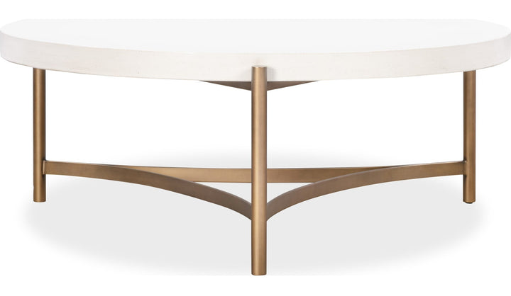 Lyon Round Concrete and Metal Coffee Table in White Concrete — product view on a white background