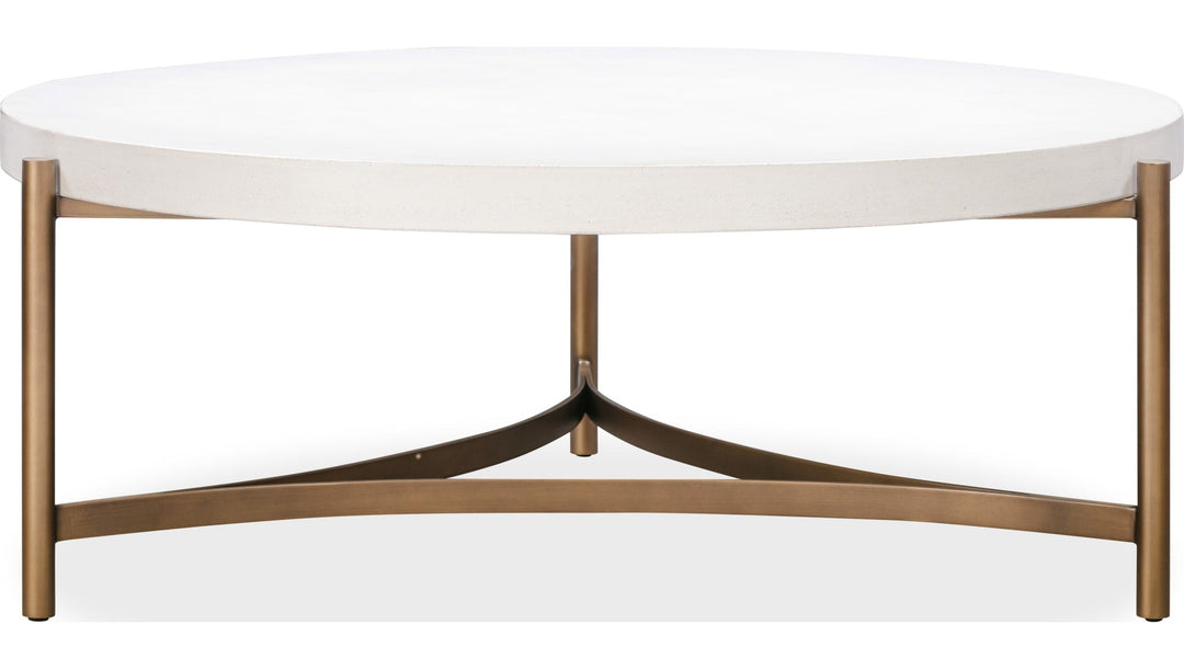 Lyon Round Concrete and Metal Coffee Table in White Concrete — product view on a white background