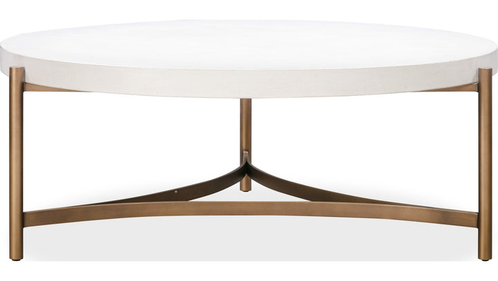Lyon Round Concrete and Metal Coffee Table in White Concrete — product view on a white background